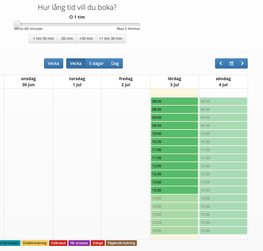 bokningsregler styr flexibla starttider i en kalender